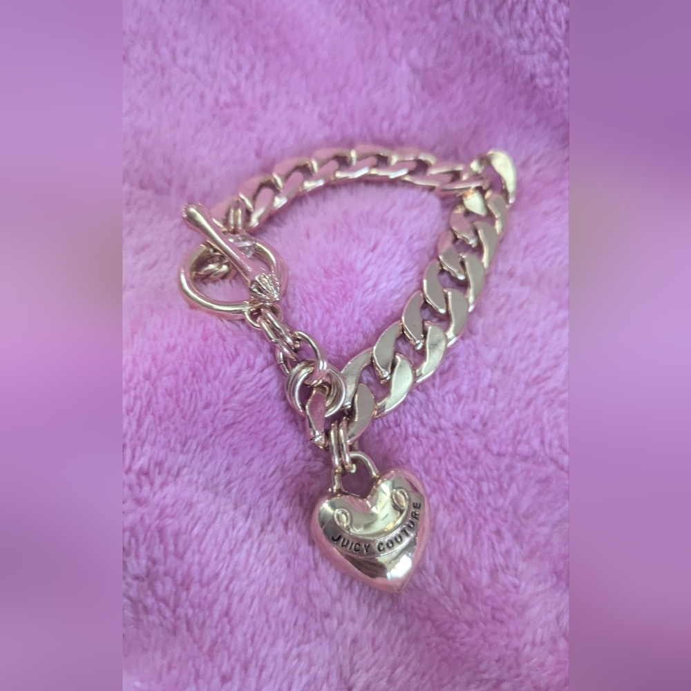 Juicy Couture Silver Chain Link Bracelet with Heart Charm